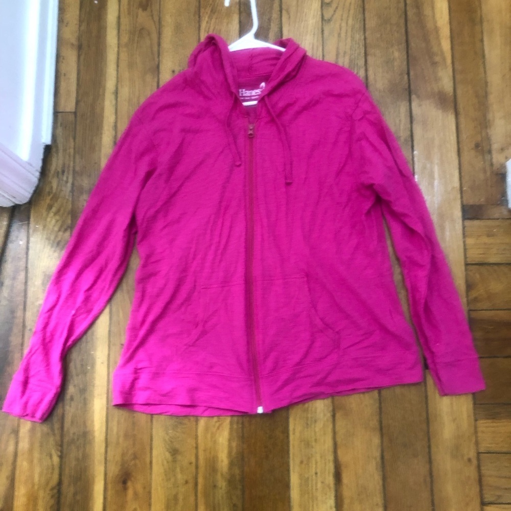 Hanes Hot Pink Lightweight Zip Up Hooded Jacket Knit